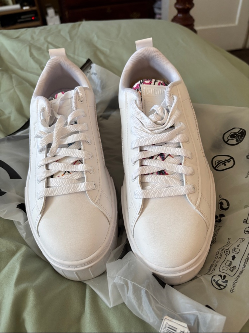 White Women's PUMA Platform Lace-Up Sneakers